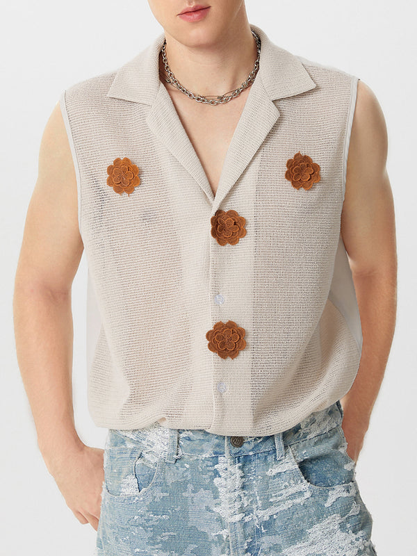 Mens 3D Floral Hollow Out Sleeveless Shirt SKUK69976