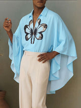 Men's Avant-Garde Butterfly Graphic Deep V-Neck Cape-Style Batwing Sleeve Shirt SKUL66950