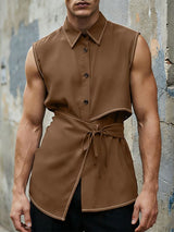 Men's Deconstructed Drawstring Cinched Waist Sleeveless Shirt SKUL60028