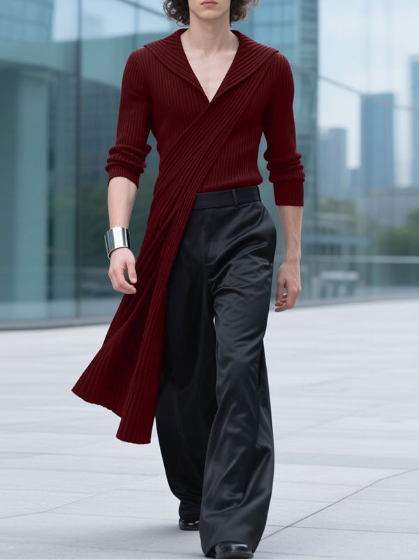 Men's Asymmetrical Hem Texture Long Sleeve T-Shirt SKUL29595