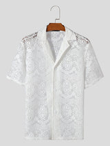 Mens Thin Lace Sheer Short Sleeve Shirt SKUK65524