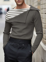 Men's Shoulder Zipper Design Stripe Patchwork Long Sleeve T-shirt SKUL43742
