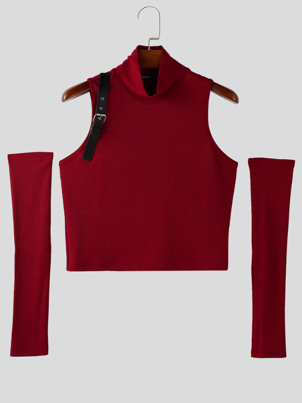 Men's Solid Color Turtleneck Slim Fit Cropped Tank SKUL21581