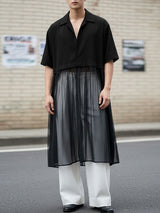 Men's Sheer Mesh Patchwork Short Sleeve Cardigan SKUL49877