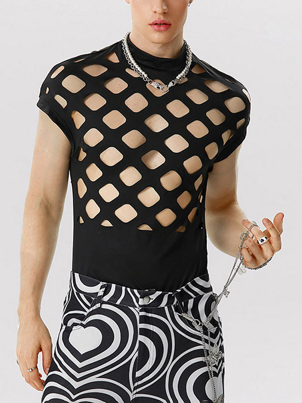 Mens Cutout Half-Collar Sleeveless Bodysuit SKUK11859