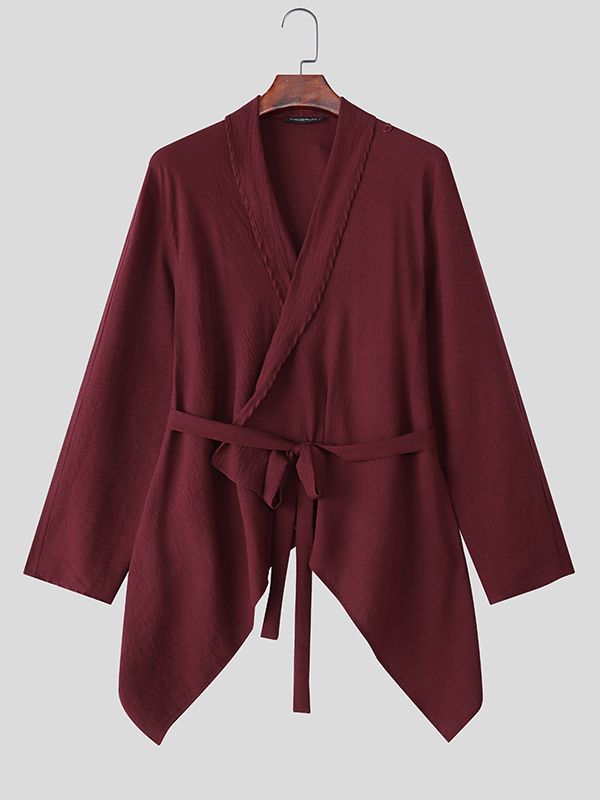 Men's Deconstructed Pleated Waist Drawstring Long Sleeve Shirt SKUL32840