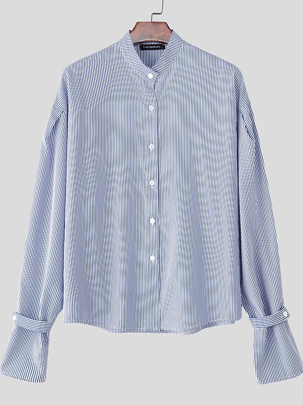 Men's Deconstructed Striped Long Sleeve Shirt SKUL35267