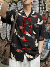 Men's Chinese Style Element Print Frog Button Short Sleeve Shirt SKUL56055