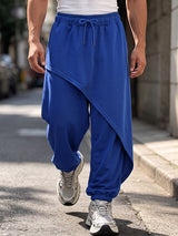 Men's Avant-Garde High Street Asymmetrical Diagonal Overlay Drawstring Elastic Waist Full Length Sweatpant SKUL82457