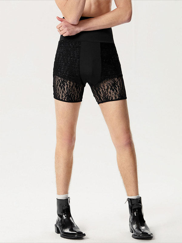 Mens Lace Patchwork See Through Shorts SKUK50907