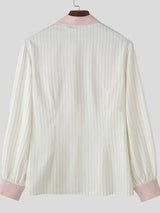 Men's Striped Color Block Cinched Waist Long Sleeve Shirt SKUL41383