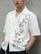 Men's Floral Embroidery Short Sleeve Shirt SKUL38936