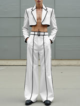 Men's Striped Colorblock Cropped Two Pieces Outfit SKUL24580