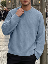 Men's Clean Fit Urban Casual Corduroy Ribbed Drop Shoulder Wide Cuff Long Sleeve Sweater SKUL81063