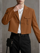Men's Avant-Garde High Street Tactical Buckle Cropped Structured Blazer SKUL73644