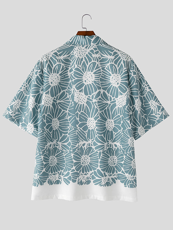 Mens Lace Patchwork Short Sleeve Shirt SKUL08489