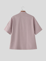 Men's Solid Color Frog Button Short Sleeve Shirt SKUL56252