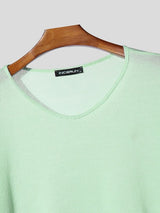 Men's Solid Color Textured Semi Sheer Short Sleeve T-shirt SKUL54745