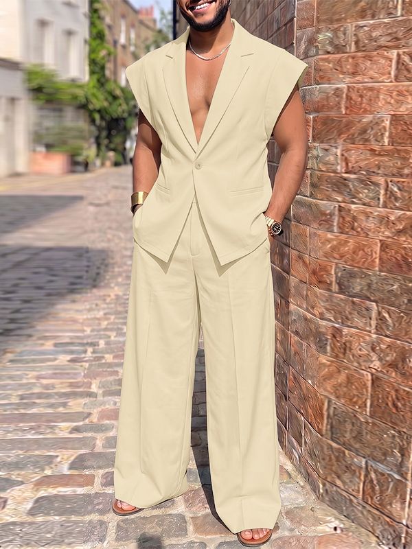 Men's High Street Urban Casual Single-Breasted Two Pieces Outfit SKUL77310