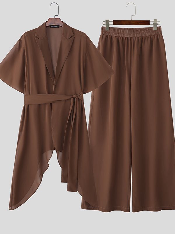 Men's Sheer Mesh Loose Two Pieces Outfit SKUL40210