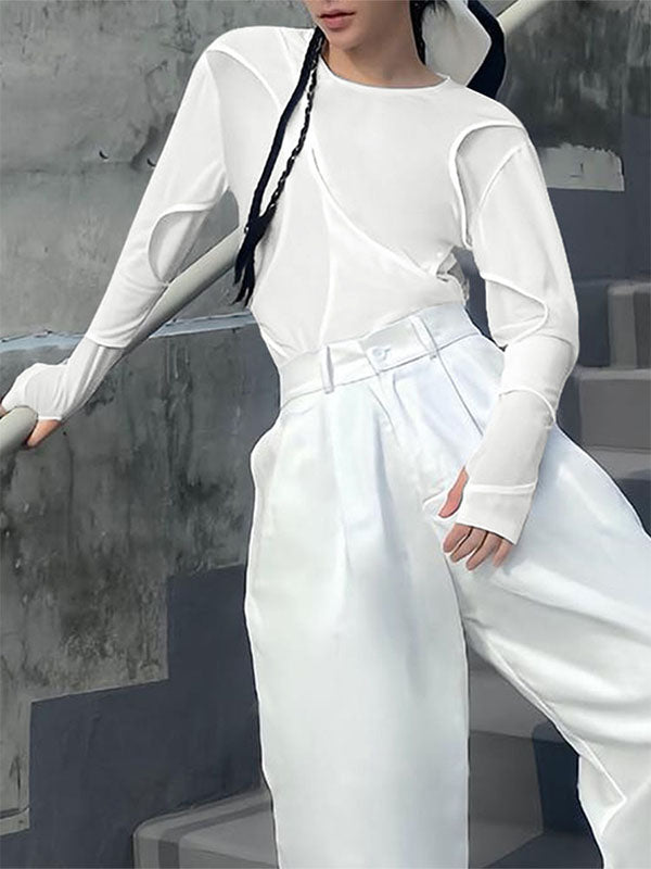 Men's Solid Color Deconstructed Long Sleeve T-Shirt SKUL23747