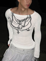 Men's Chain Print Long Sleeve T-Shirt SKUL35055