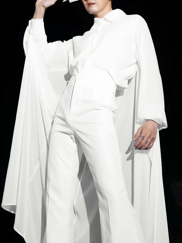 Men's Cape Patchwork Panel Semi Sheer Long Sleeve Shirt SKUL45327