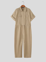 Men's Solid Casual Drawstring Jumpsuit SKUL31925