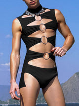 Men's Solid Color Cutout Slim Fit Bodysuit SKUL18647