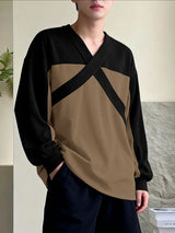 Men's Cross Design Contrast Color Long Sleeve T-shirt SKUL42374