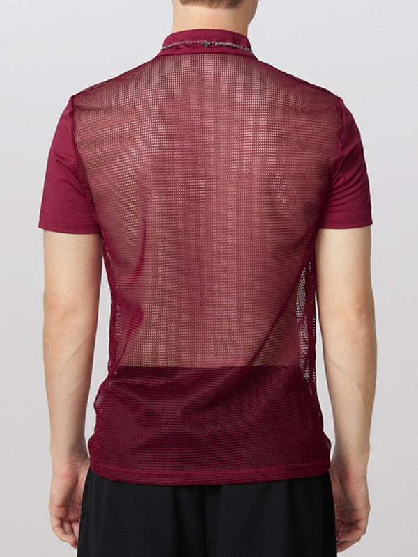 Mens Hollow-Out Mesh Patchwork Short Sleeve T-Shirt SKUL03639