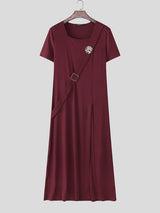 Men's Solid Color Long Split Hem Short Sleeve T-Shirt SKUL20253