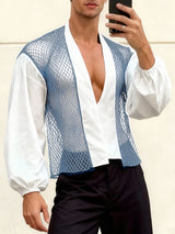 Men's Sheer Mesh Contrast Color Long Sleeve Shirt SKUL46095