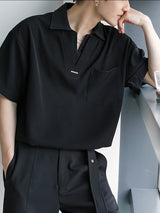 Men's Solid Color Casual V Neck Short Sleeve Shirt SKUL38085