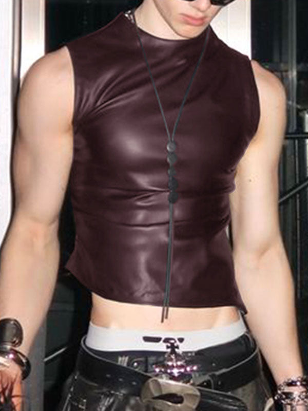 Mens Solid Color Pleated Cropped Tank SKUL04066