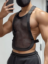 Mens Hollow-Out Design Sheer Mesh Backless Tank SKUK89222