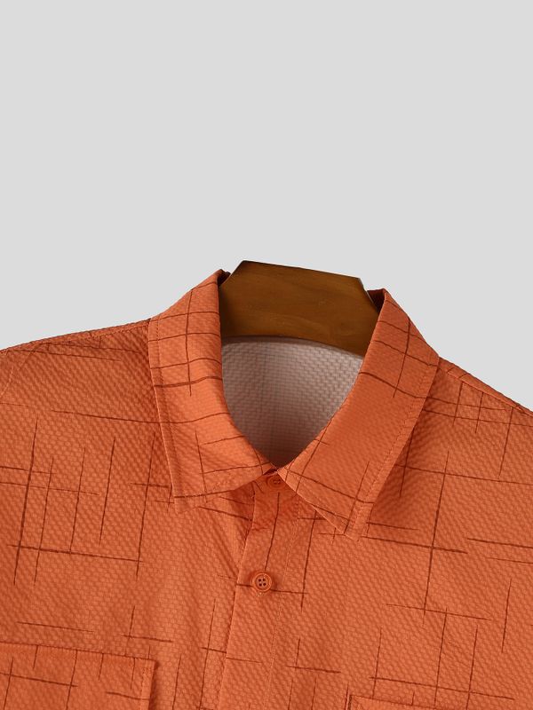 Men's Casual Distressed Grid Texture Flap Pocket Shirt SKUL63130