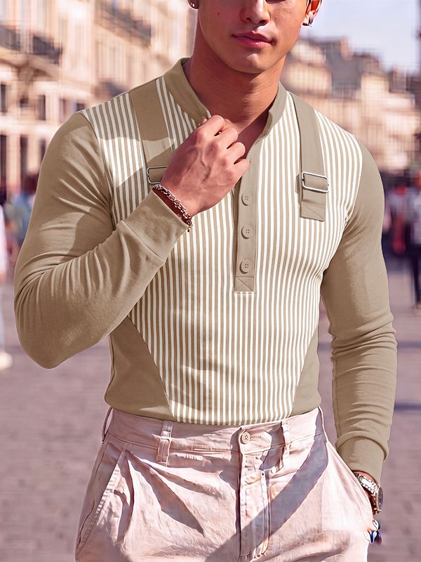 Men's Avant-Garde Early Autumn Urban Casual Contrast Colorblock Muscle Fit Long Sleeve T-shirt SKUL83114