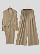 Men's Lace Up Wide Leg Casual Two Pieces Outfit SKUL46161