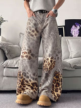 Men's High-Street American Vintage Snow Washed Gradient Leopard Print Wide-Leg Drape Pant SKUL68323
