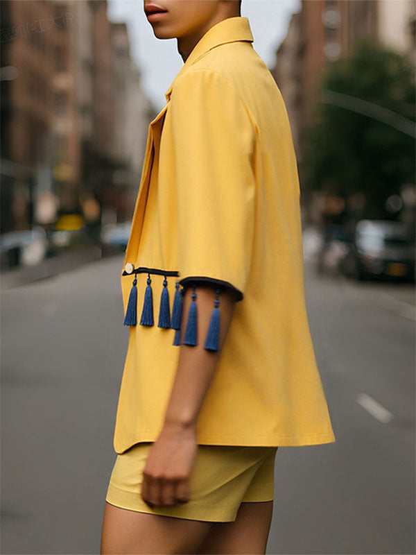 Men's Fringe Patchwork Short Sleeve Blazer SKUL22231