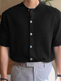 Mens Stand Collar Casual Short Sleeve Shirt SKUK61606