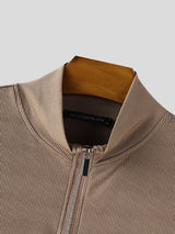 Mens Solid Color Textured Zipper Short Sleeve T-Shirt SKUL15196