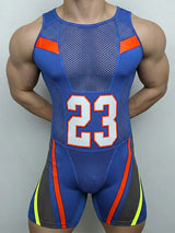 Men's Avant-Garde "23" Graphic Color-Block Mesh Panel Athletic Bodysuit SKUL54072