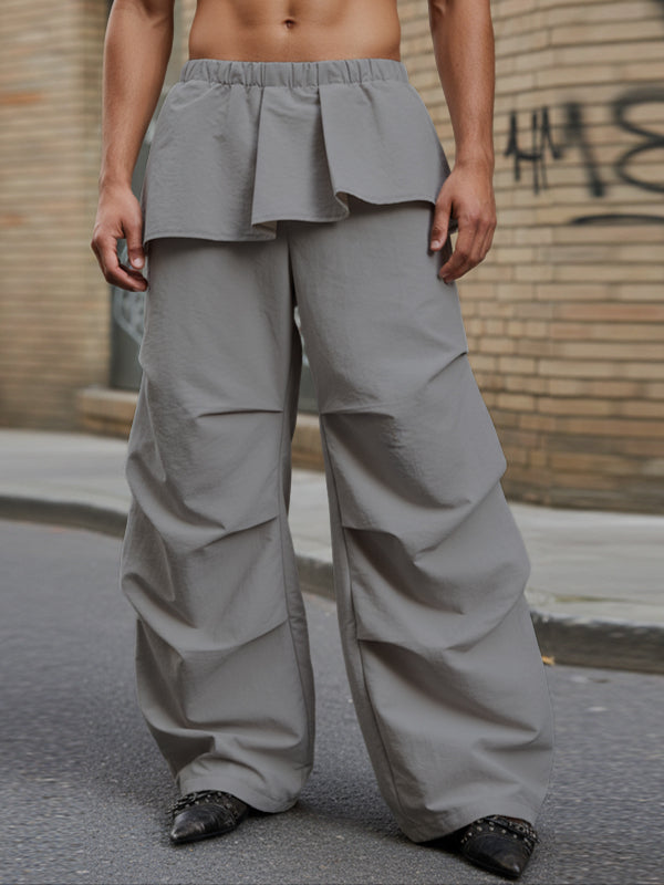 Men's Faux Two Piece Ruched Wide Leg Pant SKUL46111