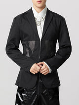 Mens Mesh Patchwork Cinched Waist Long Sleeve Blazer SKUK81546