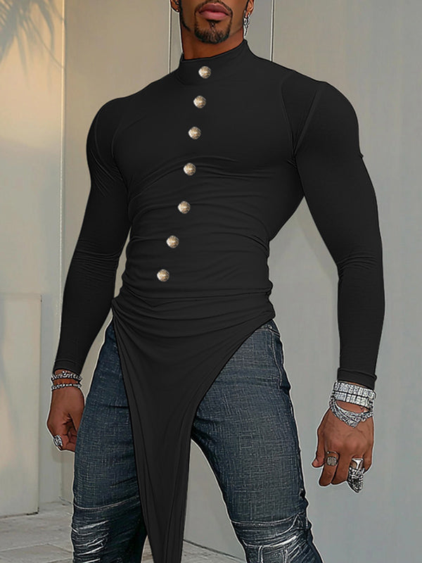 Mens Asymmetrical Design Long-Sleeve T-Shirt SKUK86758