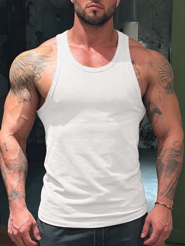 Men's Basic Athletic Muscle Fit Solid Color U-Neck Tank SKUL71395