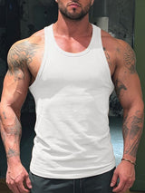 Men's Basic Athletic Muscle Fit Solid Color U-Neck Tank SKUL71395