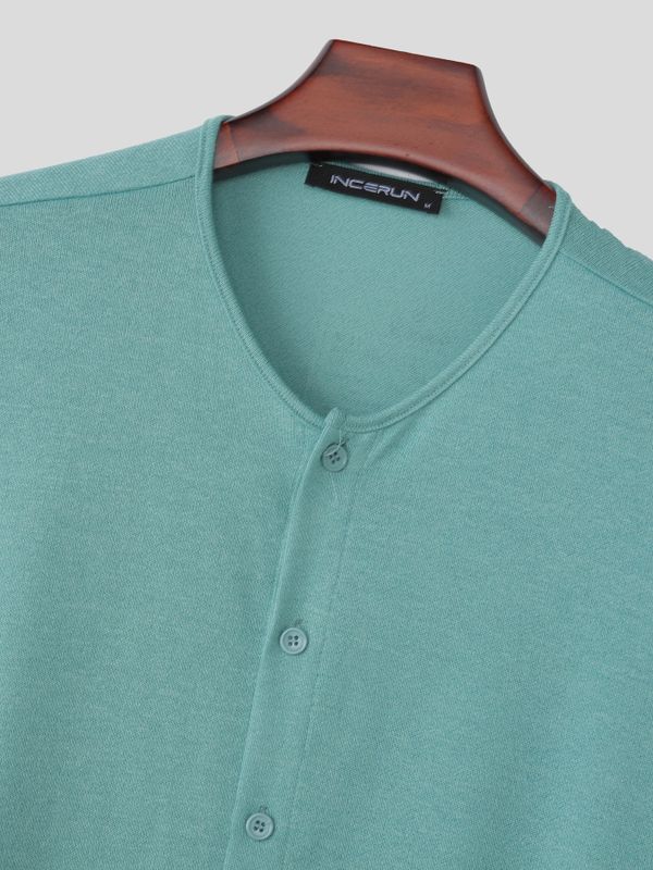 Men's Vintage Japanese Style Knit Textured Relaxed Fit Drop Shoulder Short Sleeve Shirt SKUL72617